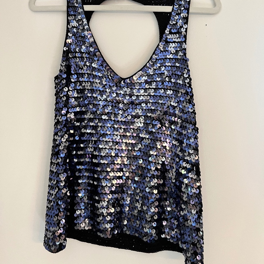 Sass and Bide Navy Blue Sequin top